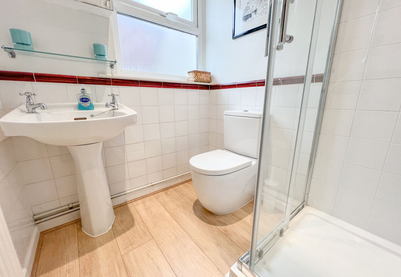 The Cottage Holiday Home ground floor shower room with shower, sink and WC.